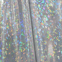 Silver & White Shattered Glass w/ Holographic Foil Spandex Fabric | (4 Way Stretch/Per Yard)