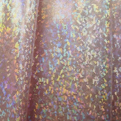 Silver & Light Pink Shattered Glass w/ Holographic Foil on Nylon Spandex Fabric | (4 Way Stretch/Per Yard)