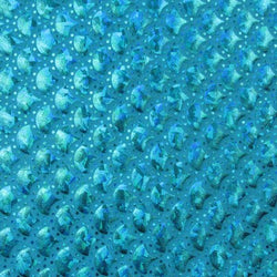 Turquoise Mermaid Fish Scale on Hologram Foil Spandex w/ Dots Fabric | (4 Way Stretch/Per Yard)