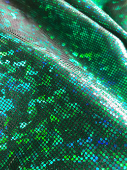 Kelly Green & Black Shattered Glass w/ Holographic Foil Spandex Fabric | (4 Way Stretch/Per Yard)