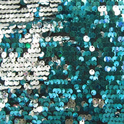 Reversible 5mm Silver & Turquoise Sequins Fabric | (2 Way Stretch/Per Yard)