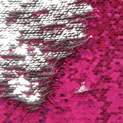 Reversible 3mm Fuchsia & Silver Sequins Fabric | SEQ-FP540 | (2 Way Stretch/Per Yard)