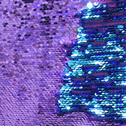 Reversible 4mm Purple & Turquoise Sequins  Fabric | (2 Way Stretch/Per Yard)