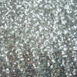 2mm Sequins on Poly Mesh Fabric (Silver/White) | (2 Way Stretch/Per Yard)