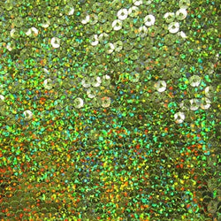 5mm Holographic Sequins on Poly Mesh Fabric (Olive) | (2 Way Stretch/Per Yard)