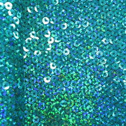 5mm Holographic Sequins on Poly Mesh Fabric (Turquoise) | (2 Way Stretch/Per Yard)