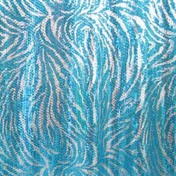 Holographic Tiger Print Sequins on Poly Spandex Fabric (Silver/Turquoise) | (2 Way Stretch/Per Yard)