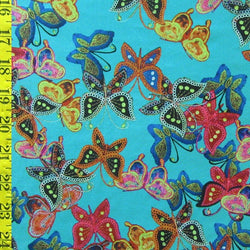 Multi Butterfly Print on Poly Spandex Fabric | (4 Way Stretch/Per Yard)