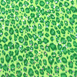 Leopard Print w/ Silver Holographic Foil on Lightweight Poly Spandex Fabric | (4 Way Stretch/Per Yard)