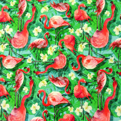 Flamingo Print on Poly Spandex Fabric | (4 Way Stretch/Per Yard)