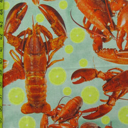 Lobster Print on Poly Spandex Fabric | (4 Way Stretch/Per Yard)