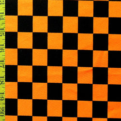 Checkerboard Print on Poly Spandex Fabric (Orange/Black) | (4 Way Stretch/Per Yard)