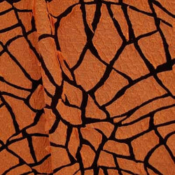 Abstract Print on Black Poly Spandex Fabric (Orange/Black) | (4 Way Stretch/Per Yard)