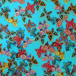 Multi Butterfly Print on Poly Spandex Fabric | (4 Way Stretch/Per Yard)