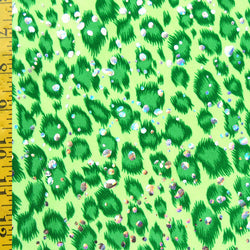 Leopard Print w/ Silver Holographic Foil on Lightweight Poly Spandex Fabric | (4 Way Stretch/Per Yard)