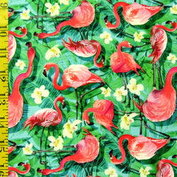 Flamingo Print on Poly Spandex Fabric | (4 Way Stretch/Per Yard)