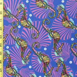 Seahorse Print on Poly Spandex Fabric | (4 Way Stretch/Per Yard)