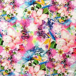 Floral Print on Poly Spandex Fabric | (4 Way Stretch/Per Yard)