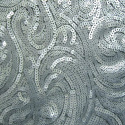 Paisley Sequins on Poly Mesh Fabric (Silver/Silver) | (Non Stretch/Per Yard)