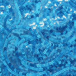 Paisley Sequins on Poly Mesh Fabric (Turquoise/Turquoise) | (Non Stretch/Per Yard)