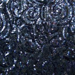 Paisley Sequins on Poly Mesh Fabric (Navy Blue/Black) | (Non Stretch/Per Yard)