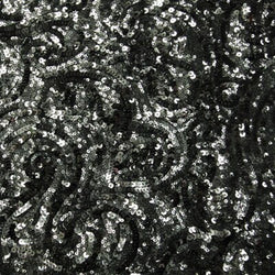 Paisley Sequins on Poly Mesh Fabric (Black/Black) | (Non Stretch/Per Yard)