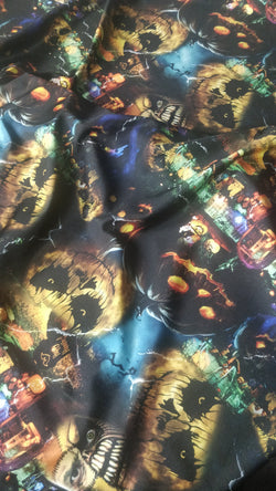 Halloween Night Print on Poly Spandex Fabric (4 Way Stretch/Per Yard)