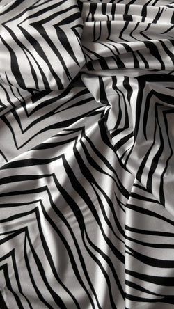 Exotic Zebra Print on Nylon Spandex Fabric (White) | (4 Way Stretch/Per Yard)