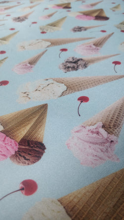 Ice Cream Print on Poly Spandex Fabric | (4 Way Stretch/Per Yard)