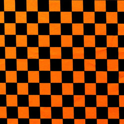 Checkerboard Print on Poly Spandex Fabric (Orange/Black) | (4 Way Stretch/Per Yard)