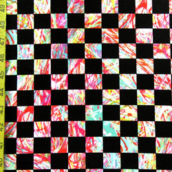 Splattered Checkerboard Print on Poly Spandex Fabric | (4 Way Stretch/Per Yard)