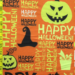 Happy Halloween Print on Poly Spandex Fabric (4 Way Stretch/Per Yard)