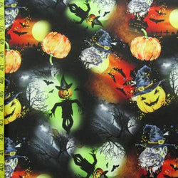 Halloween Paradise Print on Poly Spandex Fabric (4 Way Stretch/Per Yard)