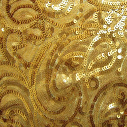 Paisley Sequins on Poly Mesh Fabric (Matte Gold/Gold) | (Non Stretch/Per Yard)