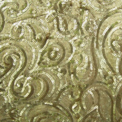 Paisley Sequins on Poly Mesh Fabric (Light Gold/Ivory) | (Non Stretch/Per Yard)