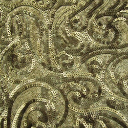 Paisley Sequins on Poly Mesh Fabric (Brown Gold/Chocolate) | (Non Stretch/Per Yard)