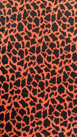 Cow Print on Nylon Spandex Fabric (Neon Orange/Black) | (4 Way Stretch/Per Yard)