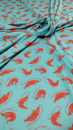 Shrimp Print on Poly Spandex Fabric | (4 Way Stretch/Per Yard)