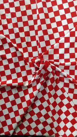 Checkerboard Print (1x1) on Nylon Spandex Fabric (Red/White) | (4 Way Stretch/Per Yard)