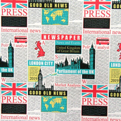 Newspaper Print on Poly Spandex Fabric | (4 Way Stretch/Per Yard)