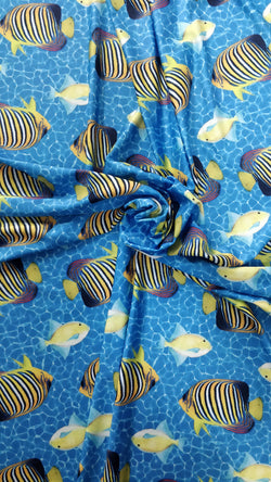 Fish Print on Poly Spandex Fabric | (4 Way Stretch/Per Yard)