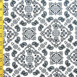 Paisley Printed on Poly Spandex Fabric (Black/White) | (4 Way Stretch/Per Yard)