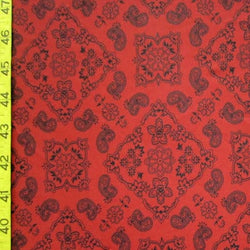 Paisley Printed on Poly Spandex Fabric (Black/Red) | (4 Way Stretch/Per Yard)