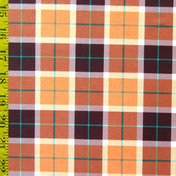 Colorful Plaid Print on Poly Spandex Fabric (Orange/Coffee) | (4 Way Stretch/Per Yard)