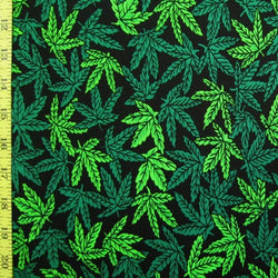 Cartoon Theme Marijuana Print on Poly Spandex Fabric | (2 Way Stretch/Per Yard)