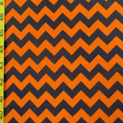 Chevron Print on Poly Spandex Fabric (Orange/Black) | (4 Way Stretch/Per Yard)