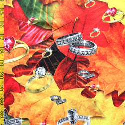 Autumn Leaves Print on Poly Spandex Fabric | (4 Way Stretch/Per Yard)