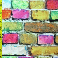 Colorful Brick Wall Print on Poly Spandex Fabric | (4 Way Stretch/Per Yard)