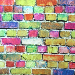 Colorful Brick Wall Print on Poly Spandex Fabric | (4 Way Stretch/Per Yard)