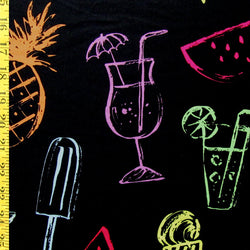 Martini, Drinks, and Fruit Print on Poly Spandex Fabric | (4 Way Stretch/Per Yard)